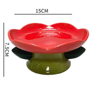 HKM-799891 Ceramic Cat Bowl with Flower Design and Silicone Pad - Multiple Colors Available