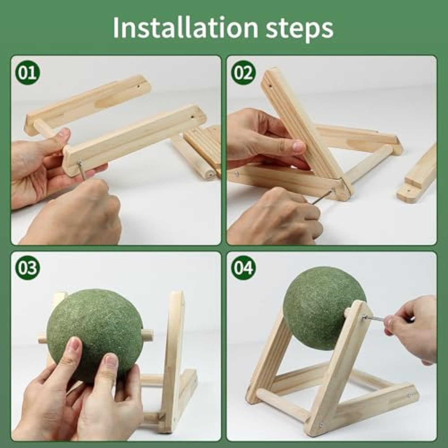 HKM-345619 Giant Catnip Ball with Wooden Holder - Safe and Healthy Cat Toy for Indoor Cats