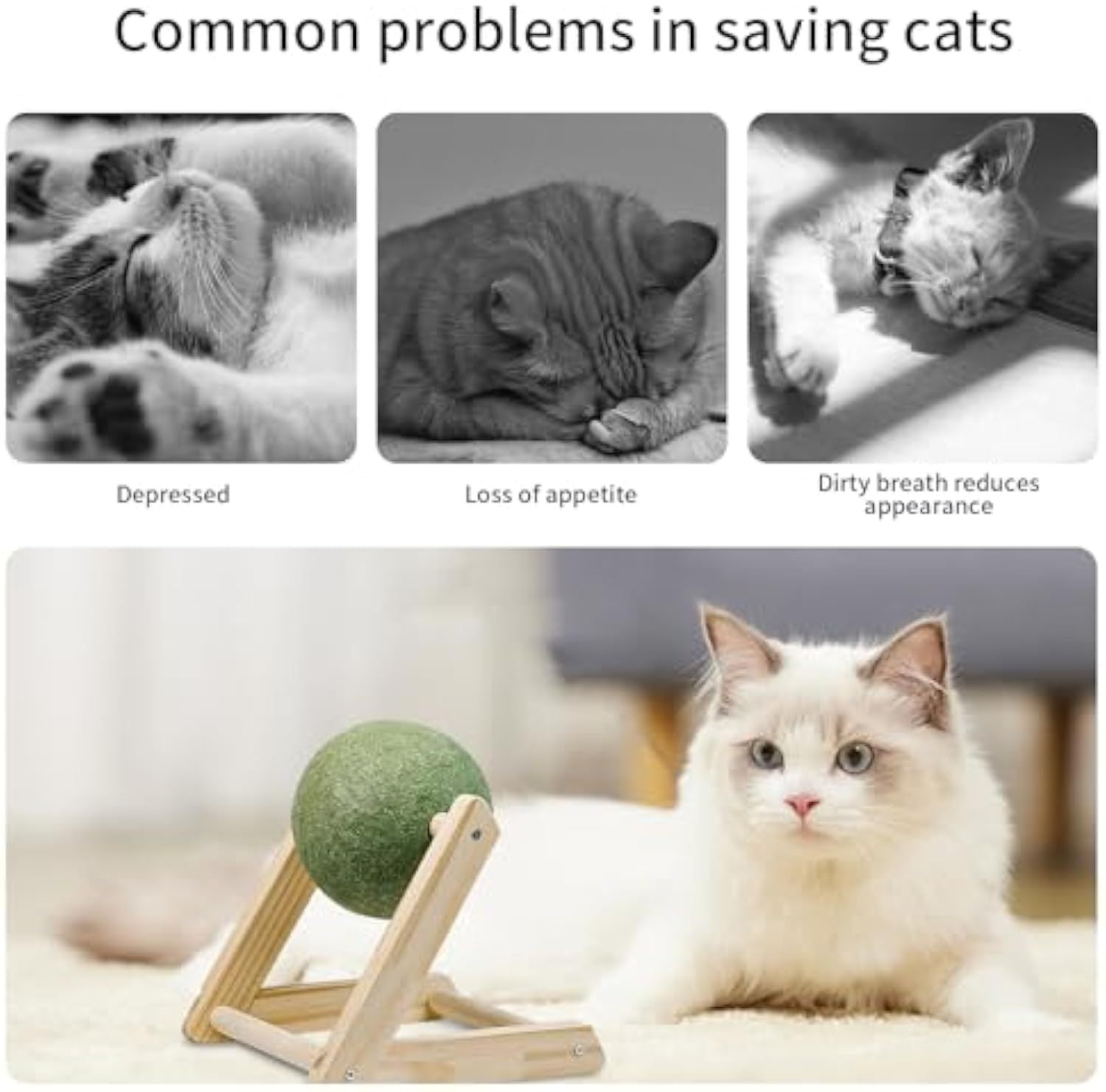 HKM-345619 Giant Catnip Ball with Wooden Holder - Safe and Healthy Cat Toy for Indoor Cats