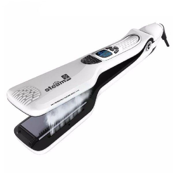 HKM-106579 Steam Hair Brush with Titanium Ceramic Flat Iron and LCD Display, Fast Straightening, 40ML Water Tank