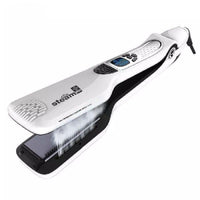HKM-106579 Steam Hair Brush with Titanium Ceramic Flat Iron and LCD Display, Fast Straightening, 40ML Water Tank