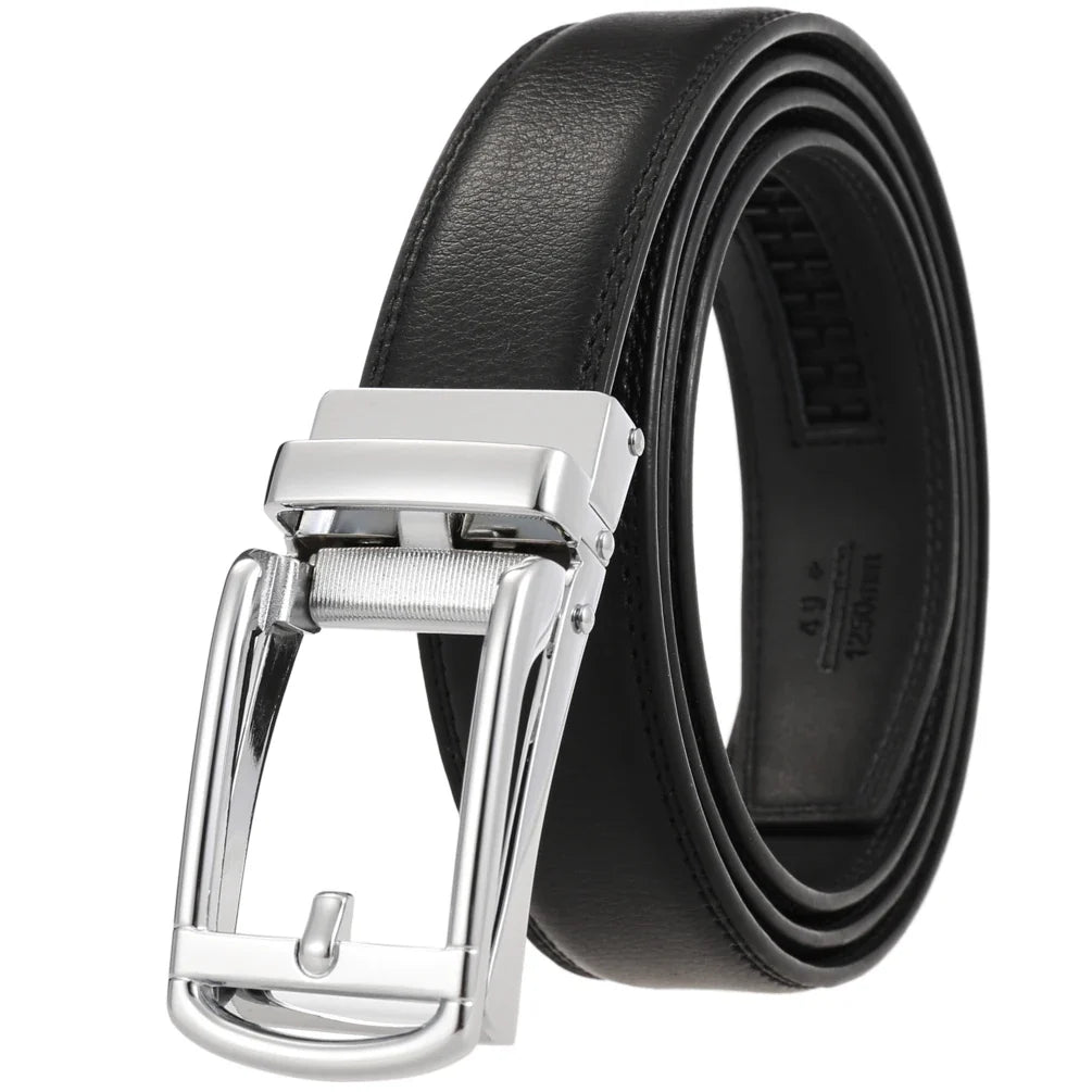 HKM-970195 Men and Women Two-Layer Cowhide Leather Automatic Buckle Belt, Model Ly33-00002-2