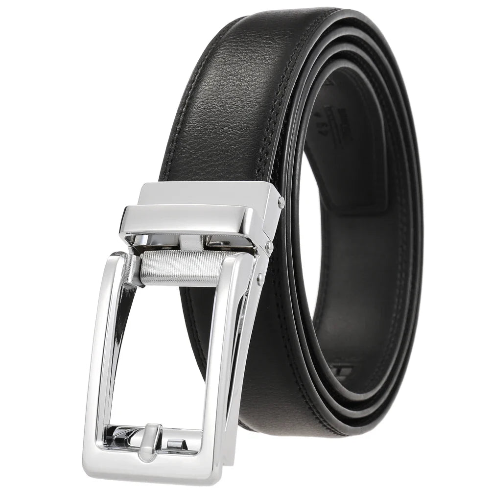 HKM-970195 Men and Women Two-Layer Cowhide Leather Automatic Buckle Belt, Model Ly33-00002-2
