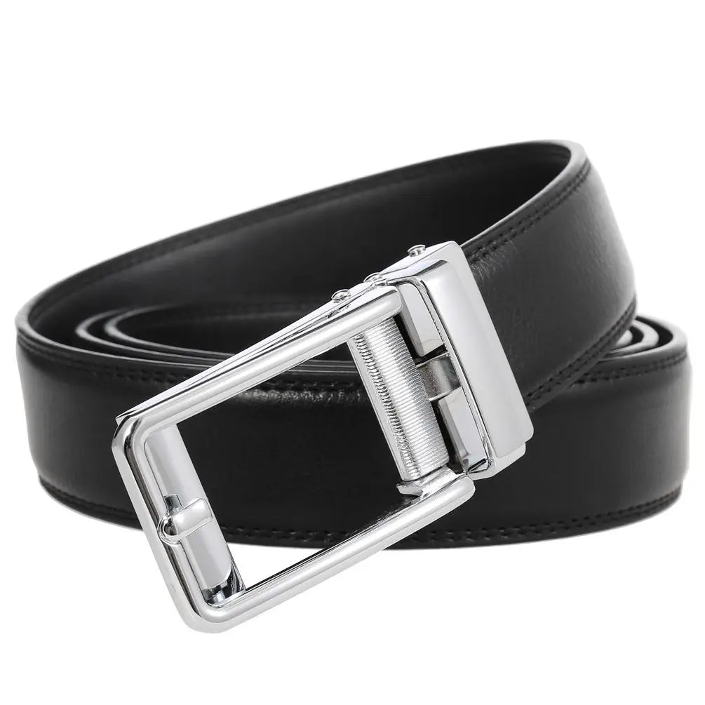 HKM-970195 Men and Women Two-Layer Cowhide Leather Automatic Buckle Belt, Model Ly33-00002-2