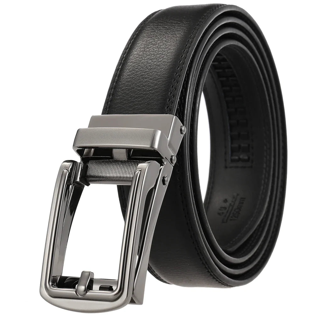 HKM-970195 Men and Women Two-Layer Cowhide Leather Automatic Buckle Belt, Model Ly33-00002-2