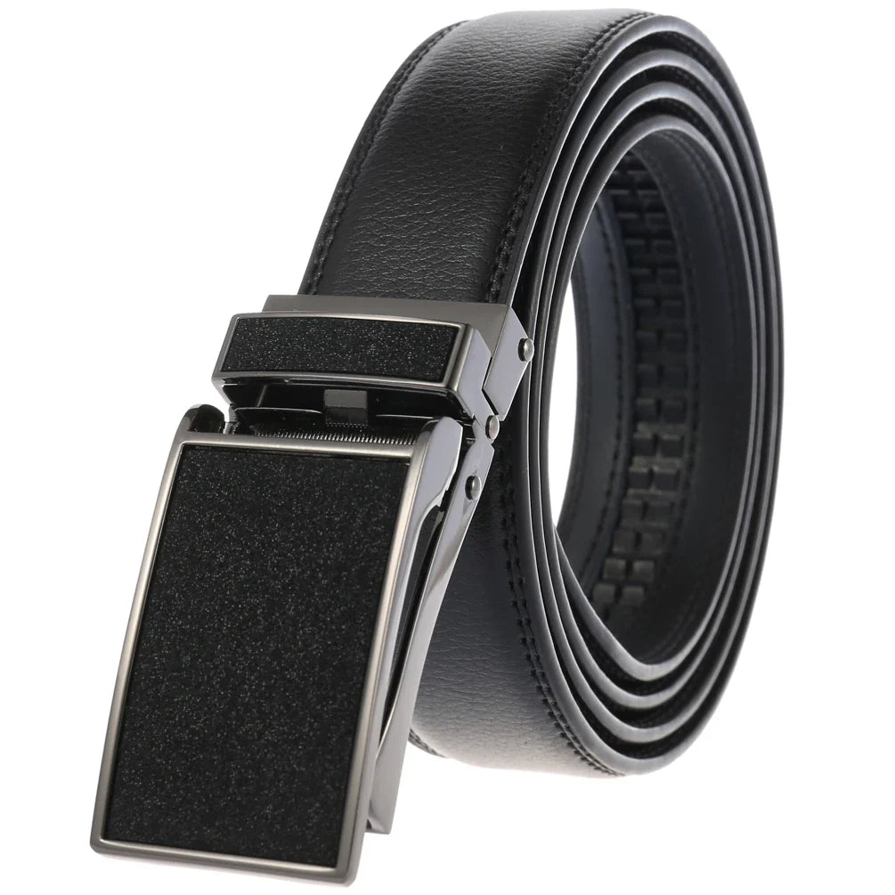 HKM-970195 Men and Women Two-Layer Cowhide Leather Automatic Buckle Belt, Model Ly33-00002-2