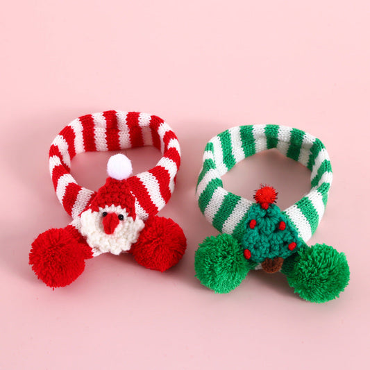 HKM-706579 Pet Knitted Woolen Striped Scarf for Holiday Celebrations - Red and Green Design, Available in S and M Sizes