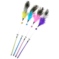 HKM-638547 Peacock Feather Cat Teaser Wand - Bite-Resistant Long Rod for Interactive Play