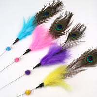 HKM-638547 Peacock Feather Cat Teaser Wand - Bite-Resistant Long Rod for Interactive Play
