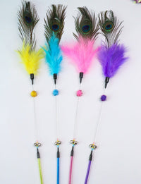 HKM-638547 Peacock Feather Cat Teaser Wand - Bite-Resistant Long Rod for Interactive Play