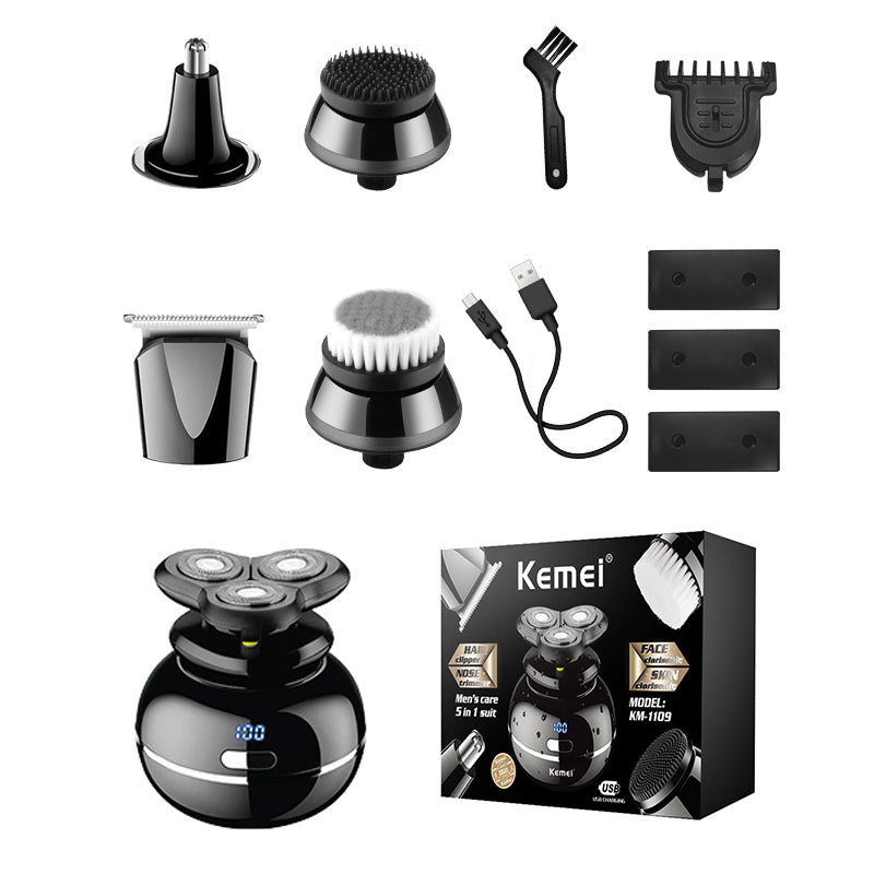 HKM-807699 Five-In-One Electric Shaver for Men with Detachable Rotary Heads and USB Charging