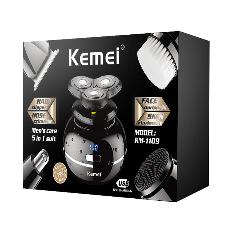 HKM-807699 Five-In-One Electric Shaver for Men with Detachable Rotary Heads and USB Charging