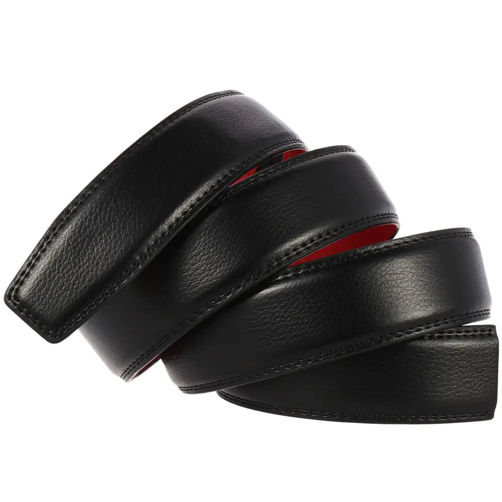 HKM-295571 Genuine Cowhide Leather Men's Automatic Buckle Ratchet Belt Strap 3.5cm