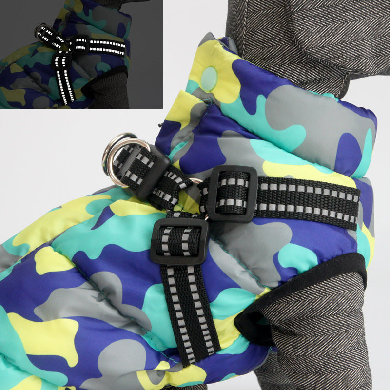 HKM-206675 Lace-Up Winter Dog Jacket - Warm and Casual Vest for Puppies in Blue and Green