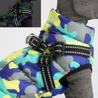 HKM-206675 Lace-Up Winter Dog Jacket - Warm and Casual Vest for Puppies in Blue and Green