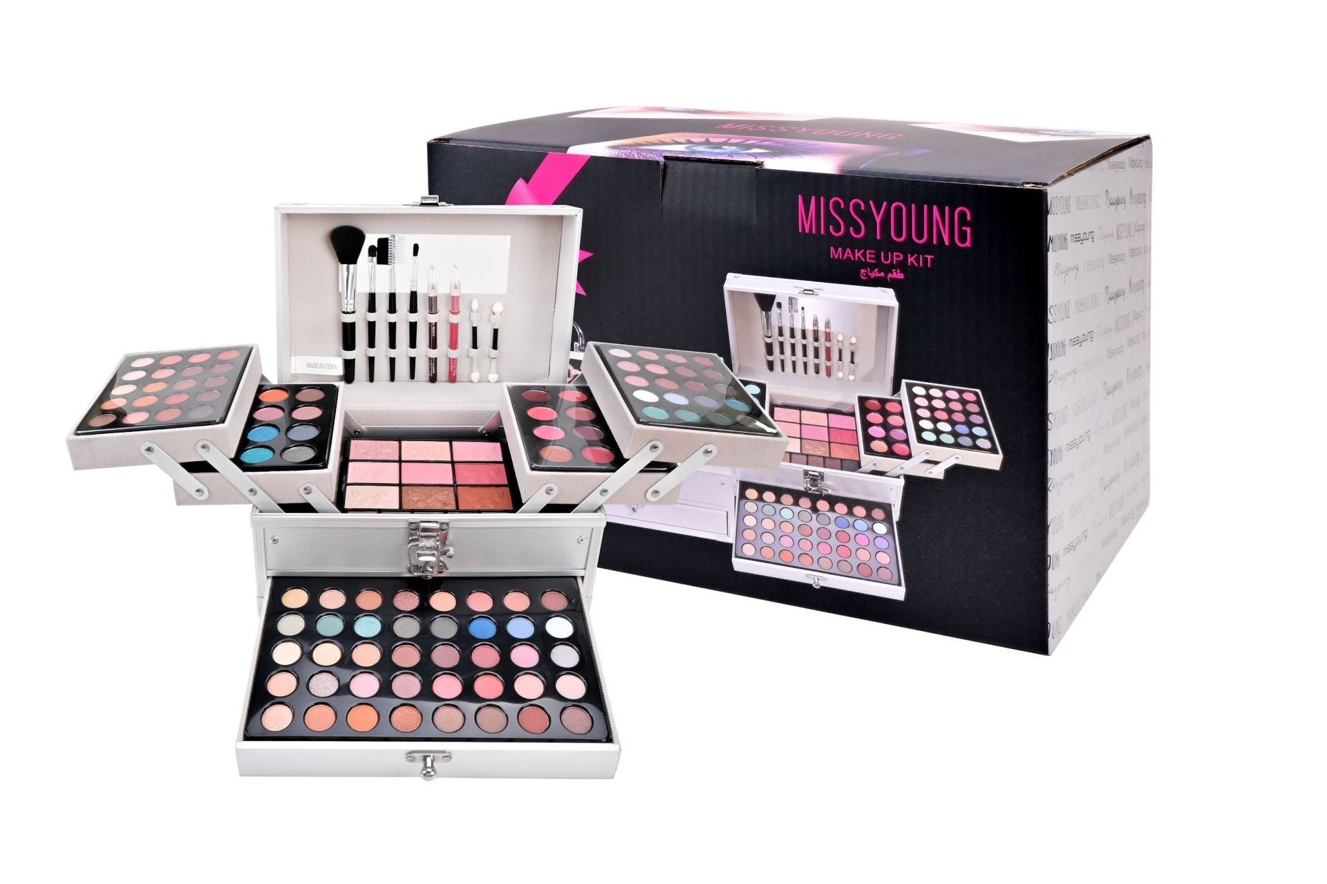 HKM-715155 Silver Eye Shadow and Blush Makeup Set with Lip Gloss and Brush