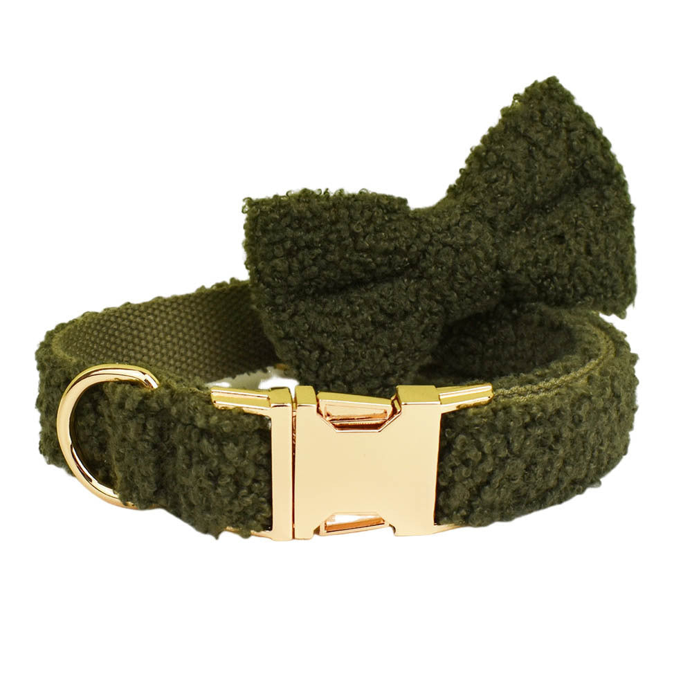 HKM-898899 Army Green Velvet Four-Piece Pet Collar and Vest Set with Leash and Bow