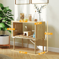 HKM-858835 Spacious Wooden Hamster Cage with Legs, Multi-Level Gerbil Habitat for Small Rodents