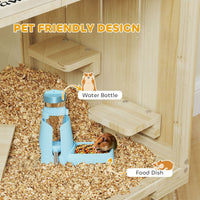 HKM-858835 Spacious Wooden Hamster Cage with Legs, Multi-Level Gerbil Habitat for Small Rodents