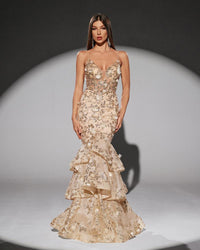 HKM-109011 Elegant Golden Evening Dress for Women - Model EZ25217