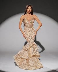 HKM-109011 Elegant Golden Evening Dress for Women - Model EZ25217