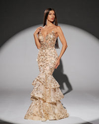 HKM-109011 Elegant Golden Evening Dress for Women - Model EZ25217