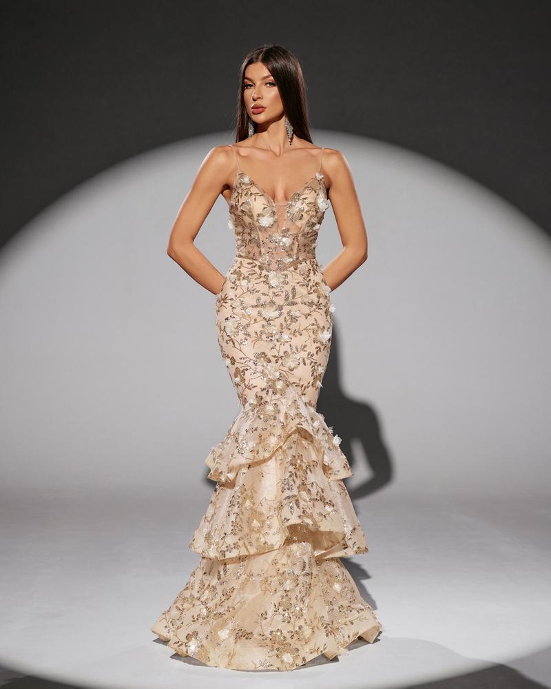 HKM-109011 Elegant Golden Evening Dress for Women - Model EZ25217