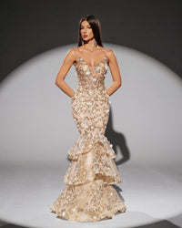 HKM-109011 Elegant Golden Evening Dress for Women - Model EZ25217