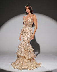 HKM-109011 Elegant Golden Evening Dress for Women - Model EZ25217