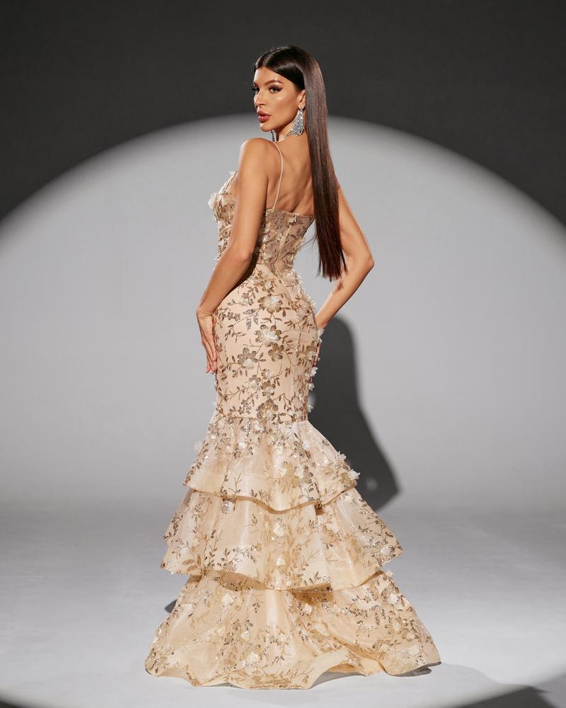 HKM-109011 Elegant Golden Evening Dress for Women - Model EZ25217