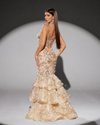 HKM-109011 Elegant Golden Evening Dress for Women - Model EZ25217