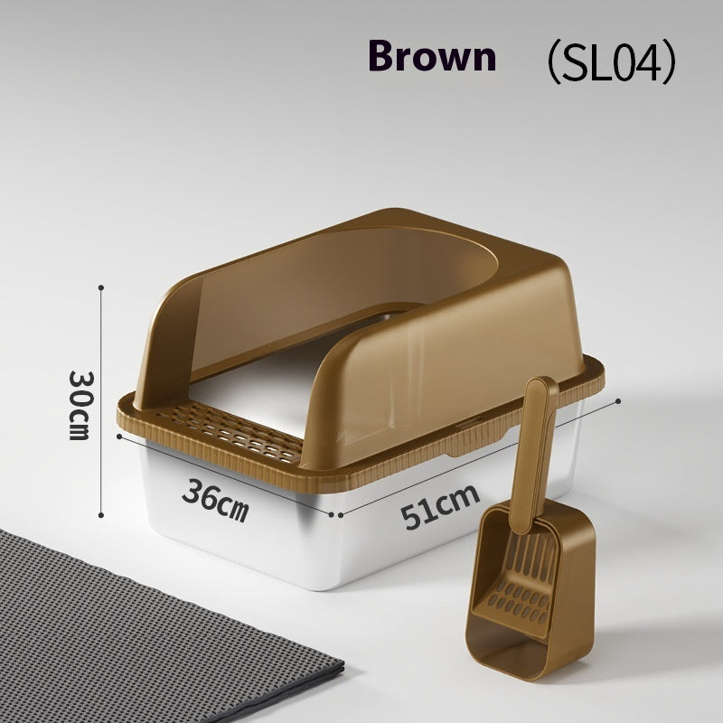 HKM-349203 Stainless Steel Cat Litter Box with Double Layer Insulation Pad and Multifunctional Scoop - Various Colors Available