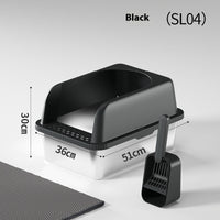 HKM-349203 Stainless Steel Cat Litter Box with Double Layer Insulation Pad and Multifunctional Scoop - Various Colors Available
