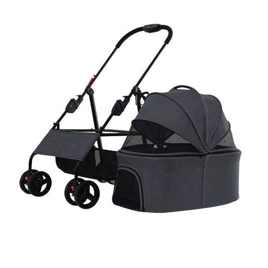 JMT-632842 Luxury Folding Pet Stroller for Dogs and Cats with Large Wheels and One-Click Folding Mechanism