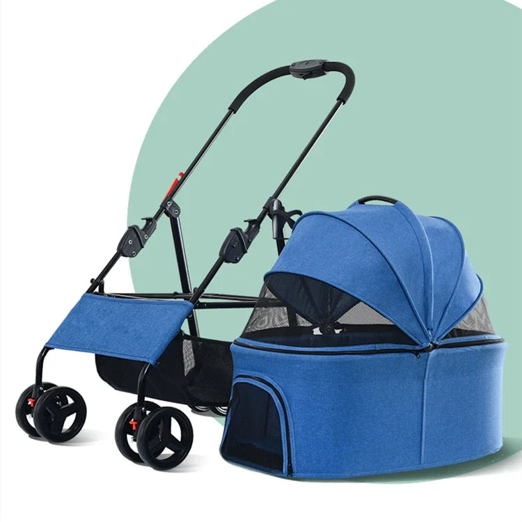 JMT-632842 Luxury Folding Pet Stroller for Dogs and Cats with Large Wheels and One-Click Folding Mechanism