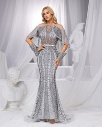 HKM-140627 Elegant Silver Evening Dress for Women - Style EZ25181