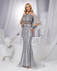 HKM-140627 Elegant Silver Evening Dress for Women - Style EZ25181
