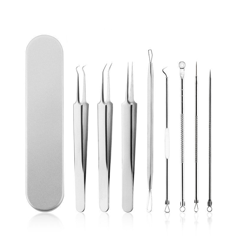 HKM-175891 Stainless Steel Acne and Blackhead Removal Needle Set with Case - 8 Tools
