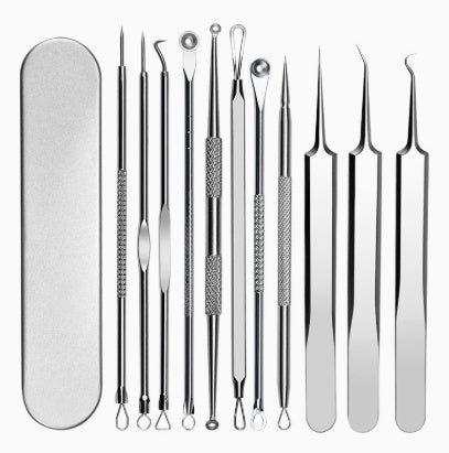 HKM-175891 Stainless Steel Acne and Blackhead Removal Needle Set with Case - 8 Tools