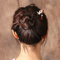 HKM-279635 Elegant Wood Tassel Hairpin with Gold-Plated Inlaid Gems and Exquisite Gift Box