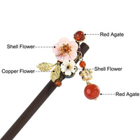 HKM-279635 Elegant Wood Tassel Hairpin with Gold-Plated Inlaid Gems and Exquisite Gift Box
