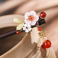 HKM-279635 Elegant Wood Tassel Hairpin with Gold-Plated Inlaid Gems and Exquisite Gift Box