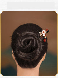 HKM-279635 Elegant Wood Tassel Hairpin with Gold-Plated Inlaid Gems and Exquisite Gift Box