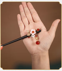 HKM-279635 Elegant Wood Tassel Hairpin with Gold-Plated Inlaid Gems and Exquisite Gift Box