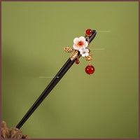 HKM-279635 Elegant Wood Tassel Hairpin with Gold-Plated Inlaid Gems and Exquisite Gift Box