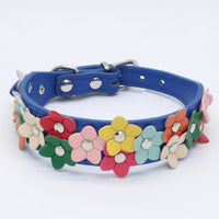 HKM-040019 Colorful Double Row Flower Pet Collar - Adjustable Sizes XS, S, M, Durable PU Material