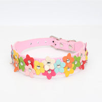 HKM-040019 Colorful Double Row Flower Pet Collar - Adjustable Sizes XS, S, M, Durable PU Material