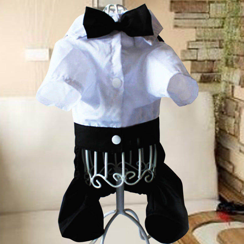 HKM-310099 Elegant British Bow Tie Suit Bib for Male Dogs - Available in Multiple Sizes