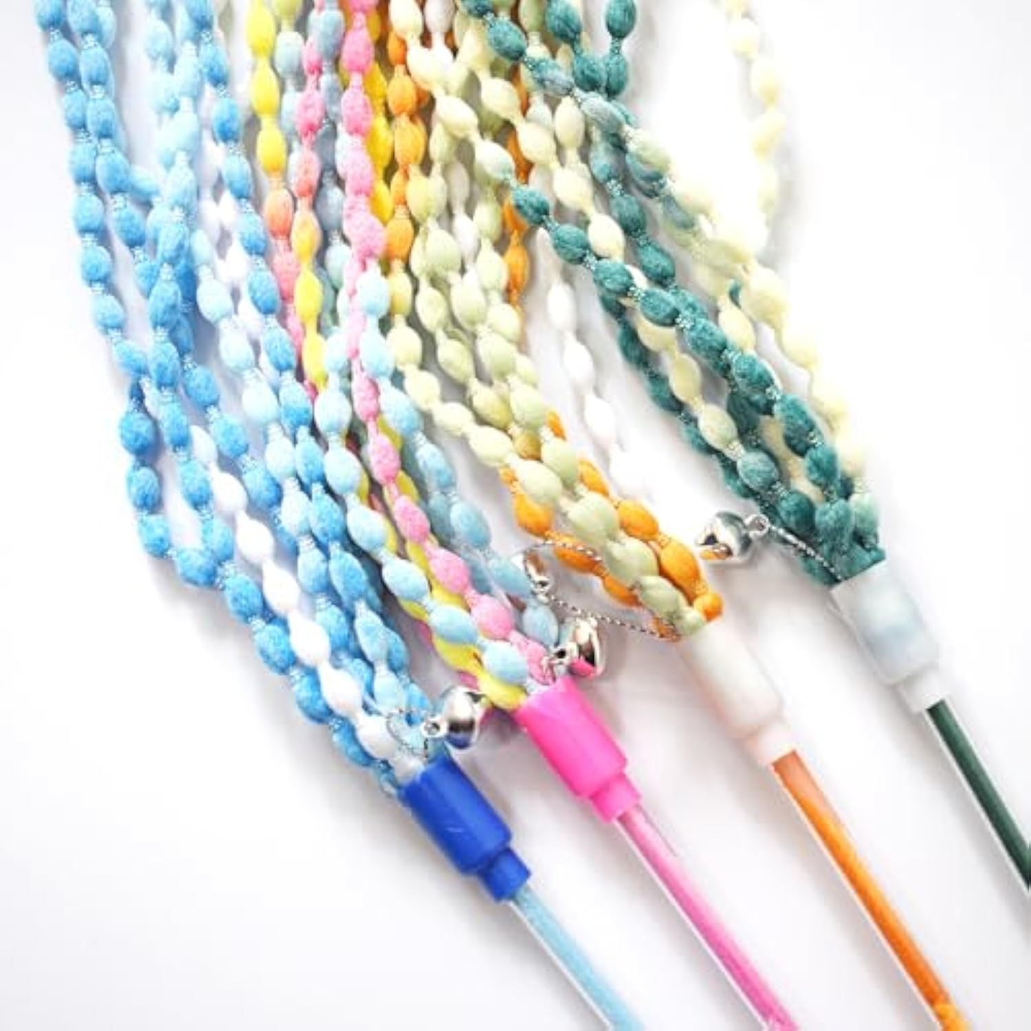 HKM-266579 Interactive Plush Cat Teaser Wand with Bell - Vibrant Colorful Exerciser for Cats and Kittens