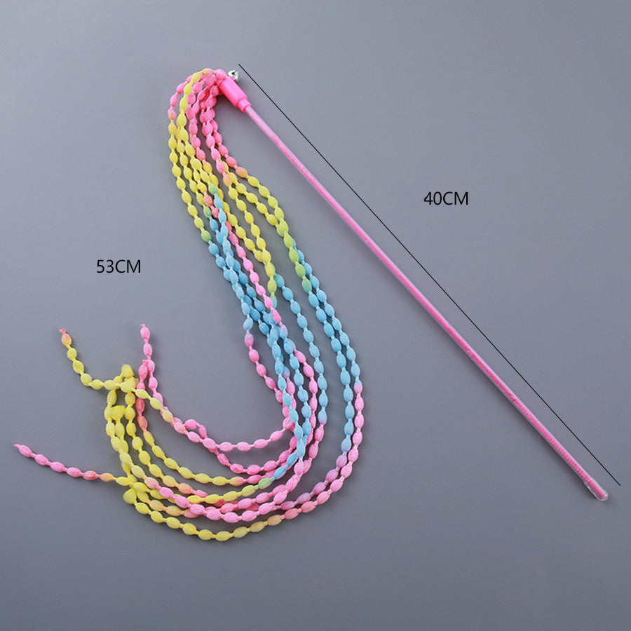 HKM-266579 Interactive Plush Cat Teaser Wand with Bell - Vibrant Colorful Exerciser for Cats and Kittens